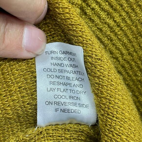 Chelsea & Theodore Ribbed Mock Neck Sweater Womens Large Green Gold Boho Earthy - Picture 8 of 8